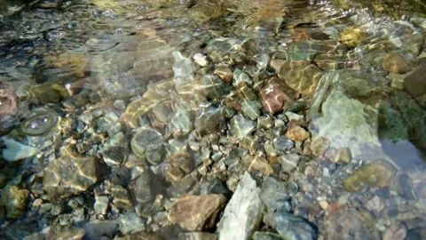Close up of clean water flowing in a small mountain river Stock Footage 141758040