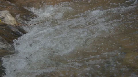 Close up of clean water flowing through river Slow Mo Stock Footage 207890895