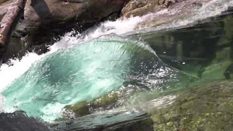 Close-up of clean water  water that flows from a torrent of the mountain aquifer Stock Footage 139331165