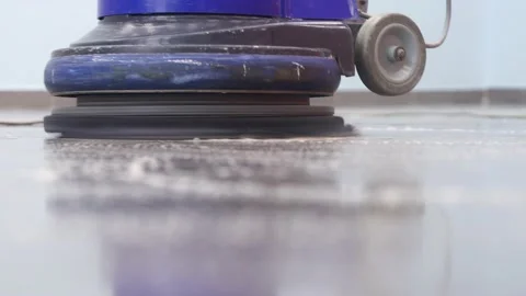 Close up , the cleaner washes a pier with a professional polisher machine Stock Footage 155826501