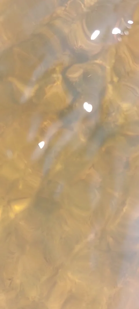 Close-up of clear flowing water over golden stone formations Stock Footage 336763038