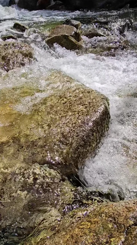 Close Up of Clear River Water Flowing Over Rocks Vertical Nature Video Stock Footage 333716020