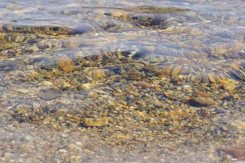 Close-up of clear water over pebbles in a lake Stock Photos