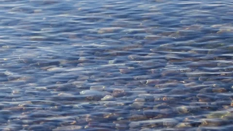 Close-up, clear water, on small pebbles. Clear water, in shallow water, below Stock Footage 144314939