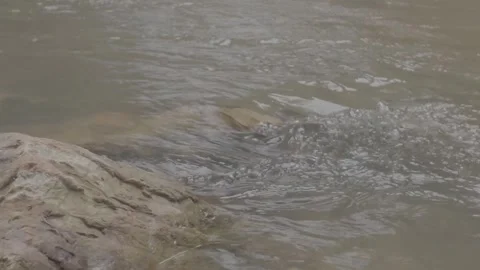 Close-Up of Clear Water Streaming Over Smooth Stone Stock Footage 345471216