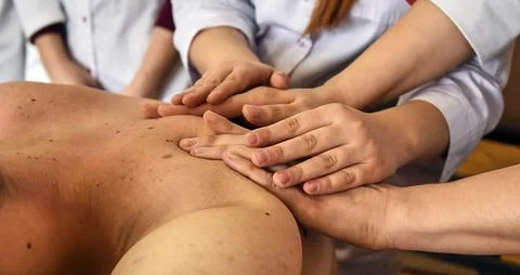 Close-up of a client's back being massaged Stock Photos