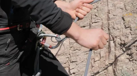 Close-up, climber insures his mate ligament Stock-Footage 61652728