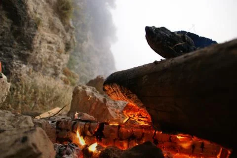 Close up of a climbers' fire  Stock Photos