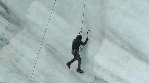 Close Up Climbing Up Glacial Ice Wall in Alaska Video stock 121540025