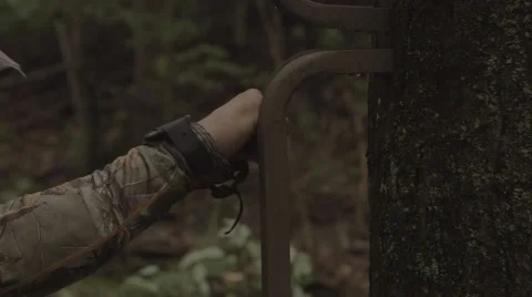 Close up- Climbing a tree stand Stock-Footage 53644331