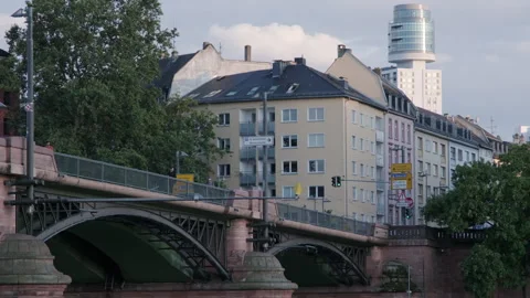 Close clip Ignatz Bubis Bridge during rush hour on a summer evening Stock Footage 255120767