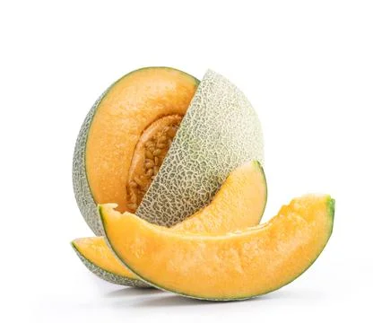 Close up, clipping path, cut out. Beautiful tasty sliced rock cantaloup melon Stock Photos