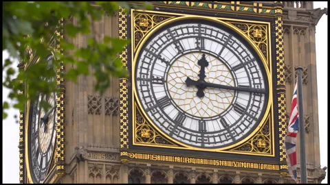 Close-Up On The Clock Of The Big Ben Tower In London Stock Footage 166778711