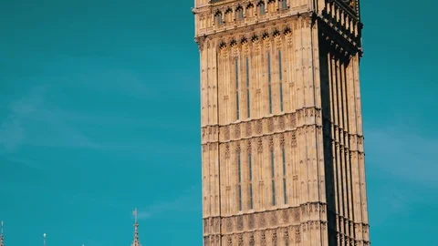 Close up of the clock face of Big Ben in Westminster, London on a clear sunny Stock Footage 112978466