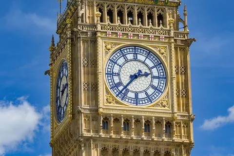 Close up of the clock face on the Elizabeth Tower which houses Big Ben Stock Photos