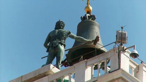 Close up of clock sticking St Mark's Clock Tower, Venice, Veneto, Italy Stock Footage 74340242