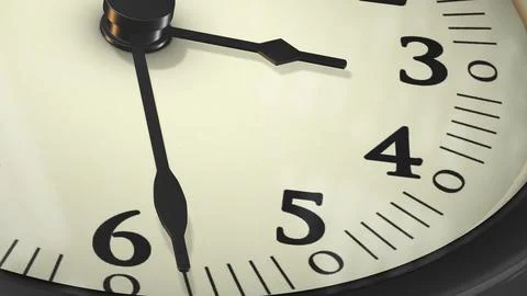 Close-up clock timelapse showing 15 minute, from 3.15 o'clock to 3.30 Illustrazione stock