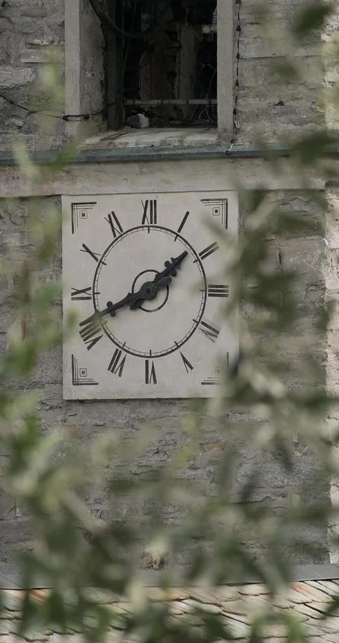 Close-up clock tower of St. George Church, Varenna Stock Footage 284371677