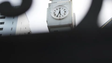 Close up of clock on white tower. Stock Footage 302791330