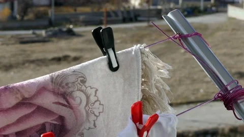 Close-up of clothes drying on a balcony, clothes hanging on a clothesline wit 動画素材 166401561