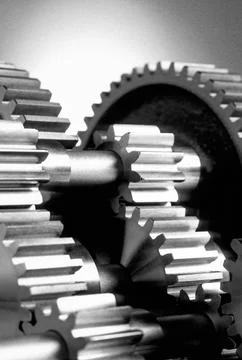 Close-up of a cluster of gears working together Foto stock