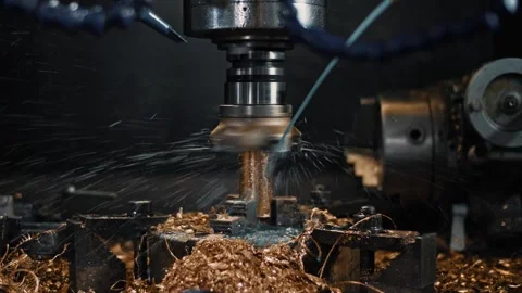 Close-up of a CNC automated milling machine with active water cooling over Video stock 265509770