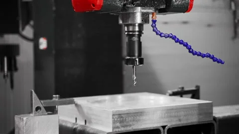 Close-up of CNC drill bit. Fillable aluminium moth Stock Footage 166811188