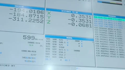 Close up of a CNC machine control panel displaying real time tech machining.. Stock Footage 304824687