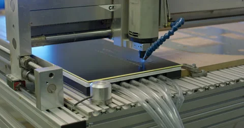 Close up of CNC milling machine head processing metal surface Stockbeeldmateriaal 329549635