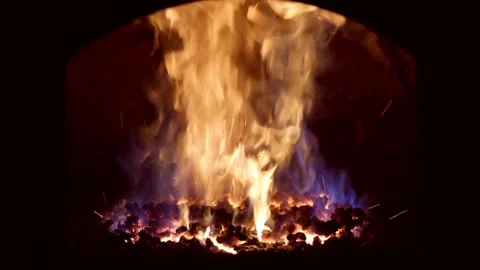 Close-up coal fire flames in a coal boiler Stock Footage 138405200