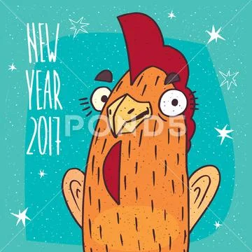 Close-up of cock or rooster stands and smiles Stock Illustration
