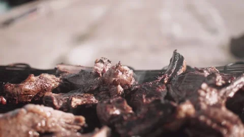 Close up of cocking a pork ribs in smoke clouds. Stock Footage 144815043