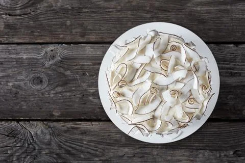 Close-up of a coconut cake, flat lay Foto stock