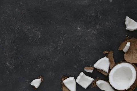 Close up of a coconut on a dark background Stock Photos