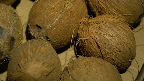 Close-up. Coconuts in a box Stock-Footage 128068008