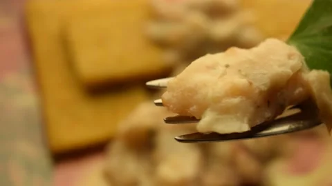 Close up on cod alla vicentina with polenta. Stock Footage 145885979