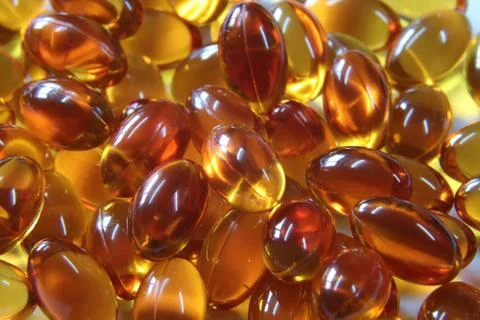 Close up of cod liver oil tablets Foto stock