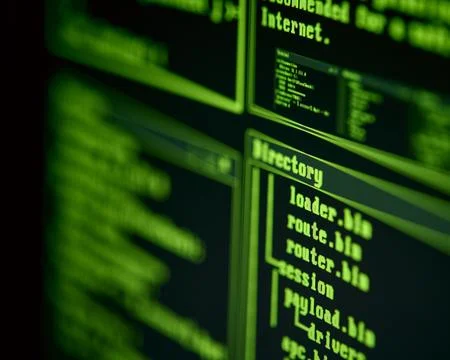 Close Up Of Code Data On Computer Screen For Bitcoin Cryptocurrency Trading Or 写真素材