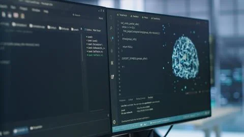 Close up of code lines on computer in server room for machine learning 写真素材