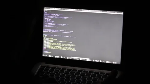 Close-up coding on laptop screen. Man writing html code and programming Stock Footage 121582292