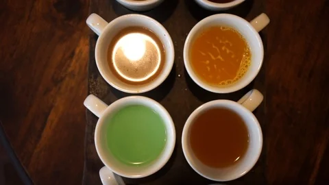 Close up of coffee and tea set (examples) Stock Footage 113053272