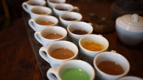 Close up of coffee and tea set (examples) Stock Footage 113053296