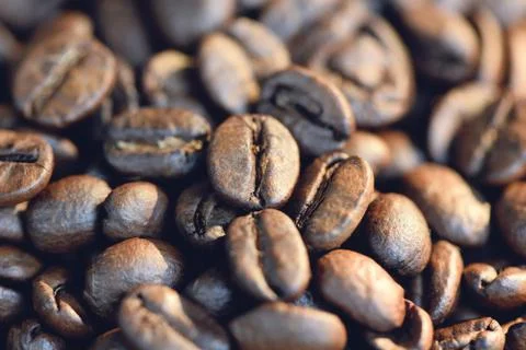 Close up of a coffee bean on texture background and sunlight in morning Foto stock