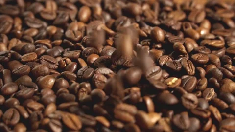 Close-up of coffee beans falling in slow motion Stock Footage 307615723