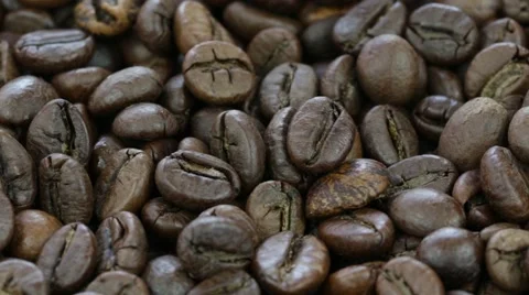 Close up of coffee beans. Loop rotation. Camera rotates plate with coffee beans Stock Footage 67563159