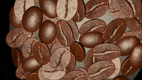 Close Up Of Coffee Beans Seeds Roasted Drop Fall in Slow Motion Shot Top View. Stock Footage 244880968