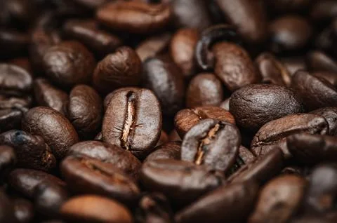 Close-Up of Coffee Beans with Shallow Depth of Field Stock Photos