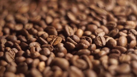 Close up Coffee Beans Tracking Shot Fallen Out Of Bag Video stock 126720298