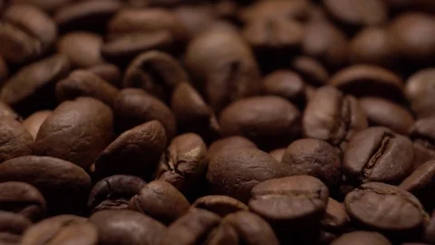 Close up Coffee Beans Tracking Shot Fallen Out Of Bag Stock Footage 126721299