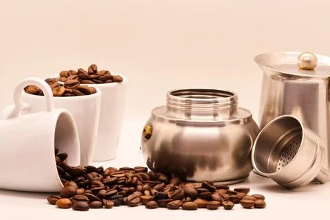 Close-up of coffee beans on white background Stock Photos